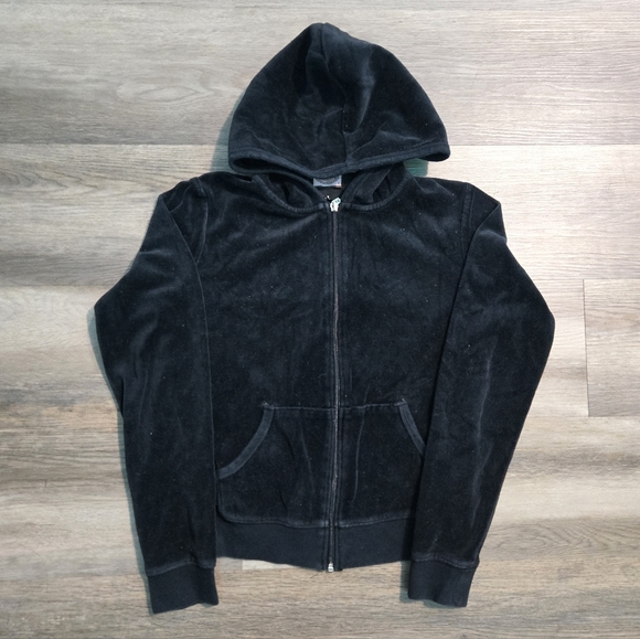 Vintage Juicy Couture Black Velour Butterfly Rhinestone Zip Hoodie - Size L (Fit - Picture 4 of 8